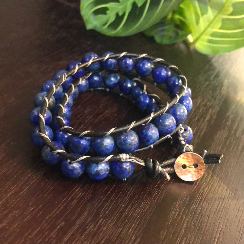 Handmade genuine lapis lazuli wrap bracelet